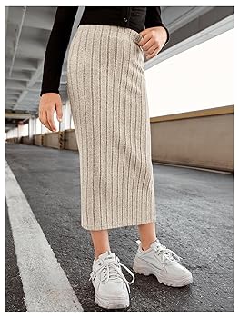 Amazon.com: Milumia Girl's High Waist Rib Knit Long Skirt